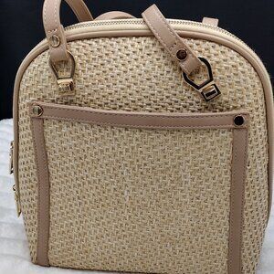 Miztique Daisy Bamboo Backpack Purse Convertible Adjustable Straps Beige & Gold